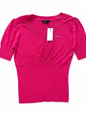 BCBG Hot Pink Short Sleeve Scoop-Neck Knit Top
